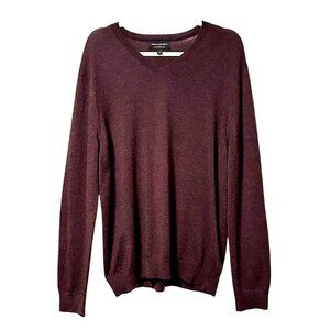 Banana Republic Mens Merino Wool V-Neck Sweater Large Burgundy Maroon Classic St